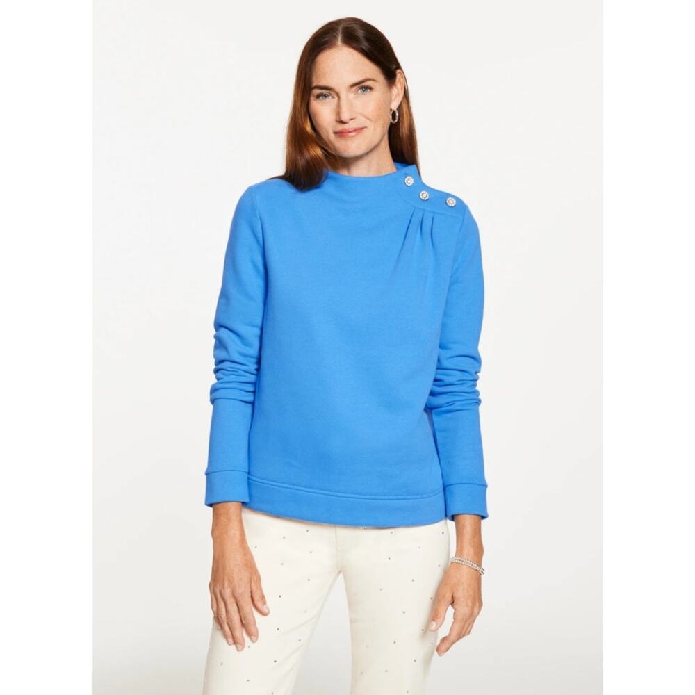 Talbots XS Blue Button Shoulder Pullover Preppy Cotton Blend Sweater